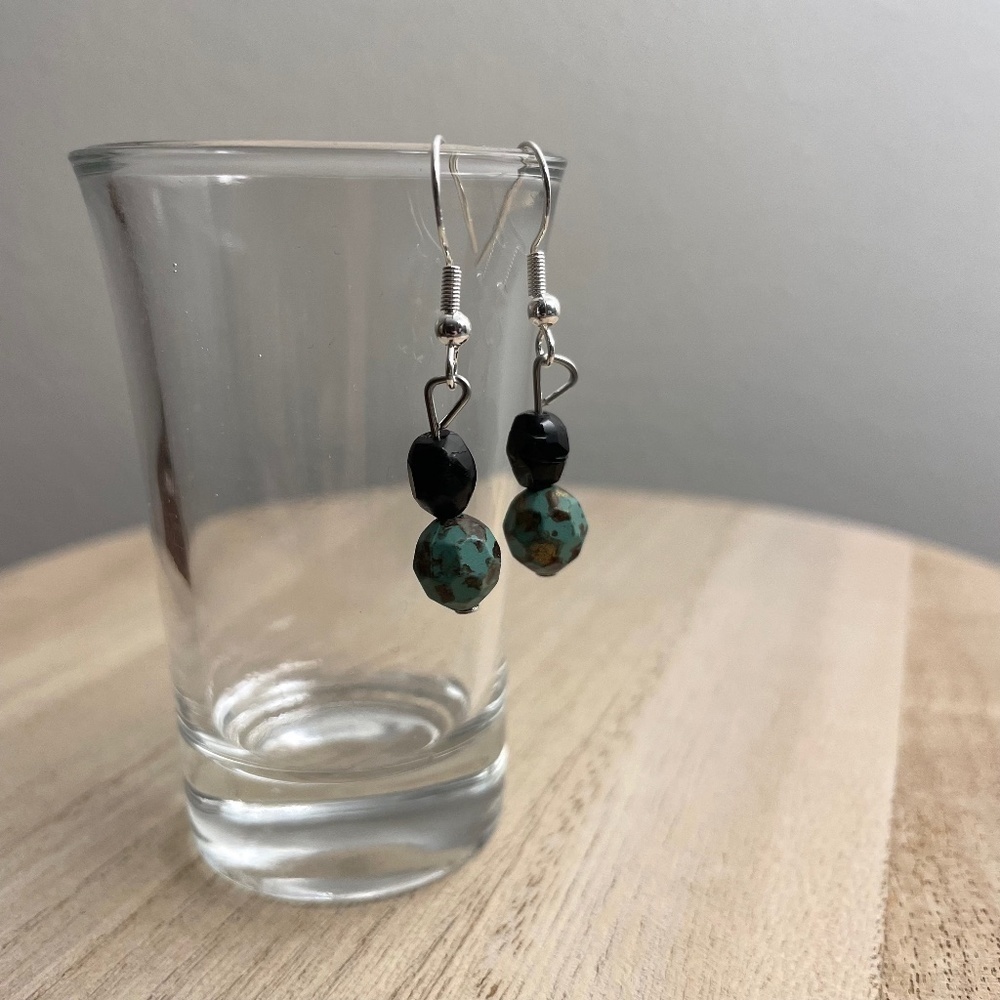 Black Aqua Beaded Earrings